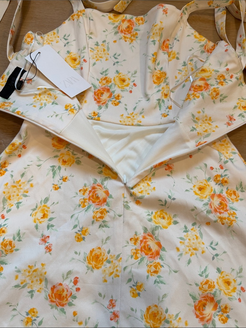NWT Zara Cream Orange & Yellow Floral Cottagecore Mini Dress - Picture 11 of 13